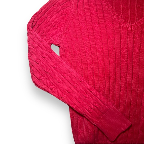 St. John’s Bay Red Cable knit V Neck Sweater - Picture 4 of 6